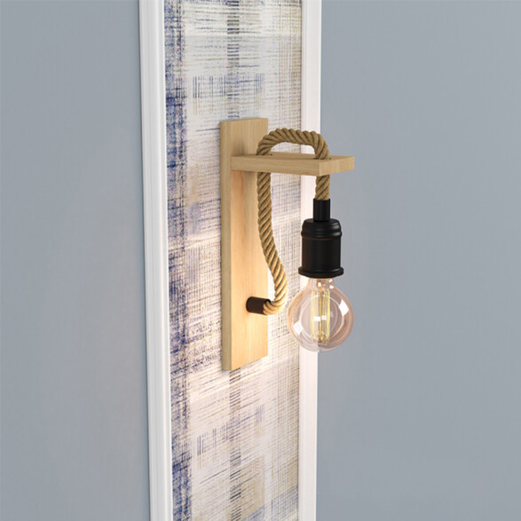 Lámpara de pared madera y cuerda 1XE27 RAMPSIDE EG3194