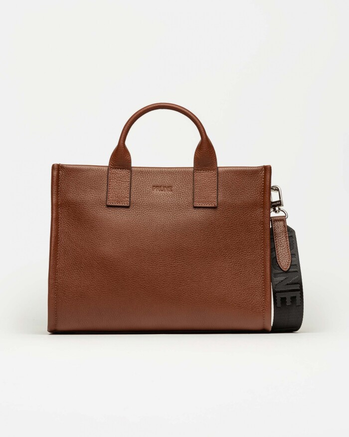 Cartera de mano Capri en cuero graneado Tabaco Niquel