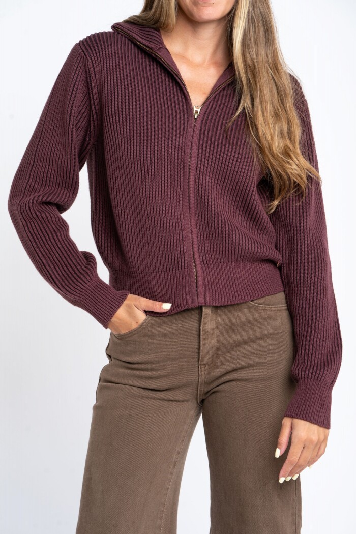 Campera Tejida Algodon Burdeos
