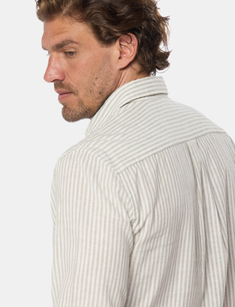 CAMISA DE LINO RAYADA Verde