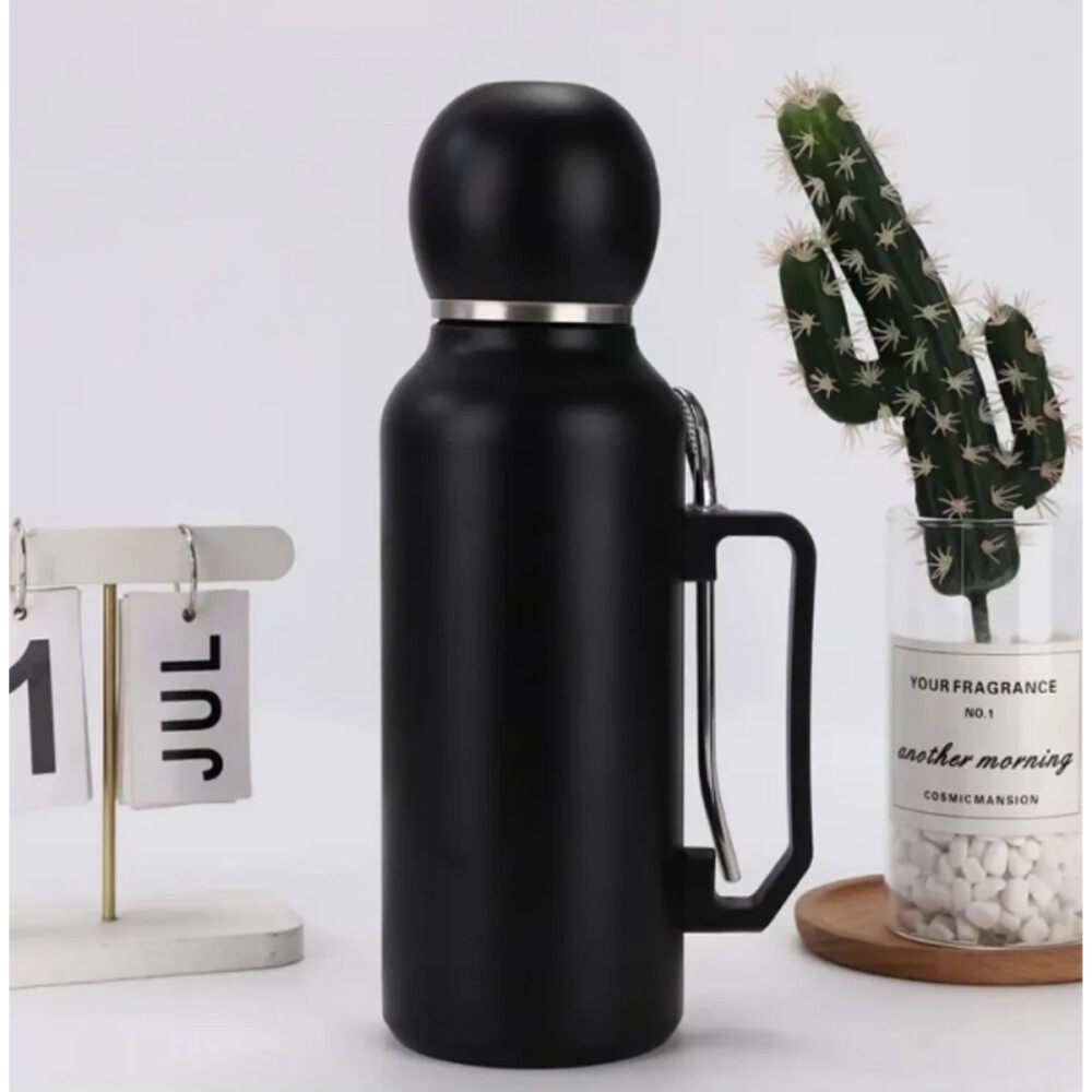 Set De Termo + Mate + Bombilla 1 Litro Acero Negro