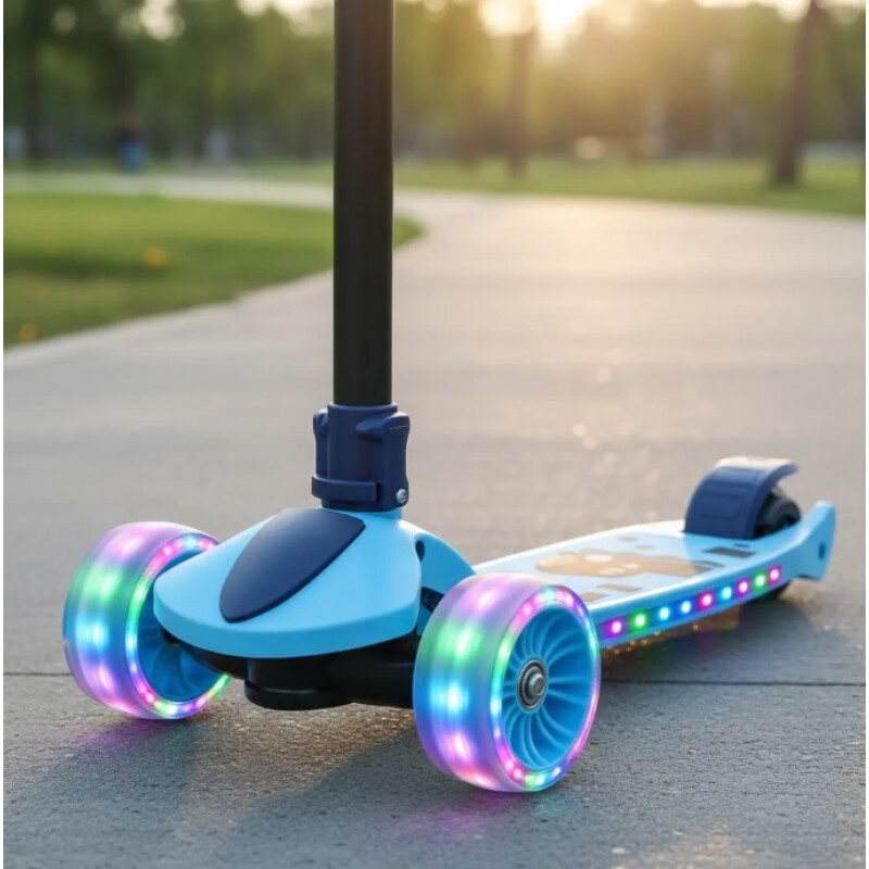 Monopatín Infantil3 Ruedas Para Niños Con Luces y Sonido Celeste