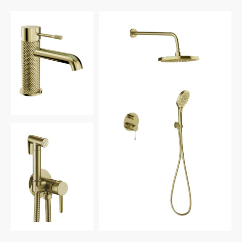 Juego Grifería Oro Mate Ducha Higiénica Y Lav Bajo DORADO-BRUSHED GOLD