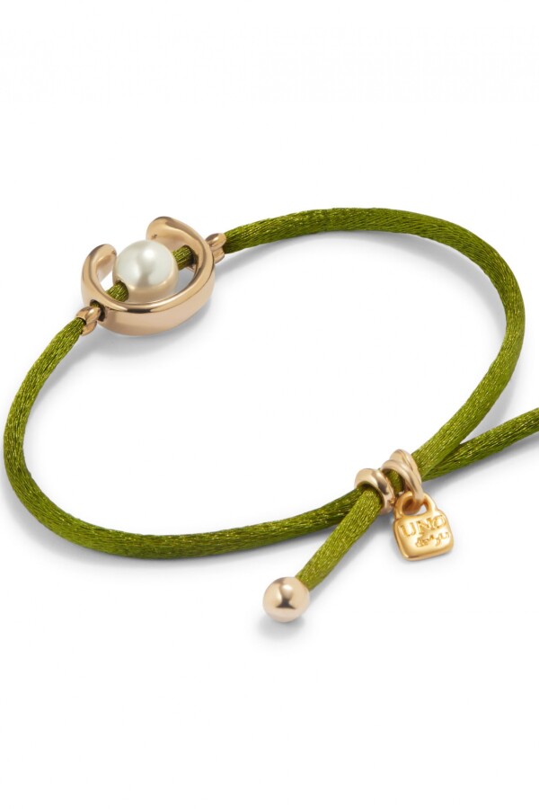 PULSERA DE HILO VERDE OSCURO CON PERLA SHELL FORNITURA BAÑADA EN ORO 18K. Pulsera