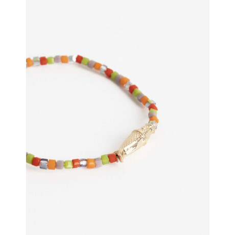 Pulsera Elástica Beads Y Dije Dorado