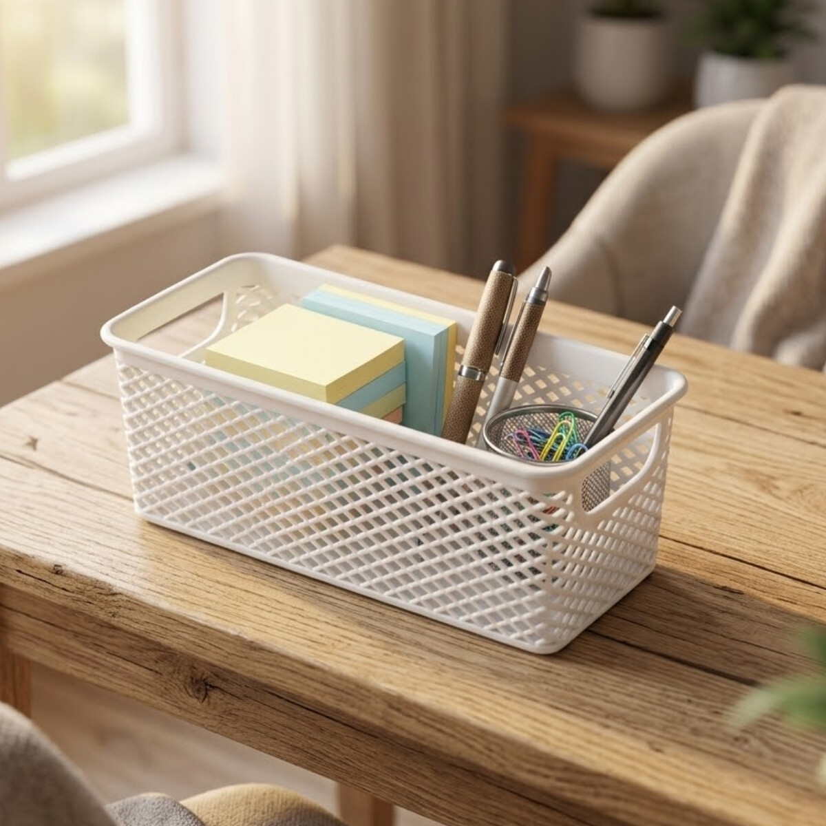 Cesto organizador calado línea rectangular P - BLANCO 