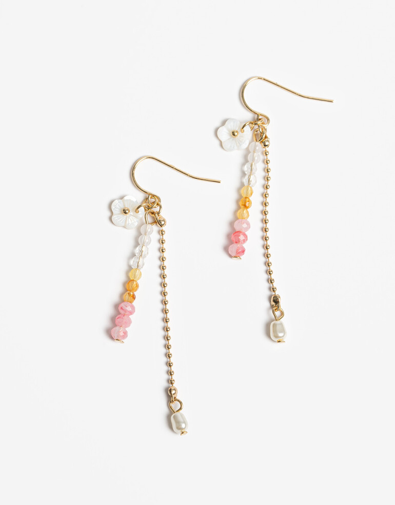 Aros Colgantes Largos Con Dijes Aros Largos Dije Flor Nácar - Dorado