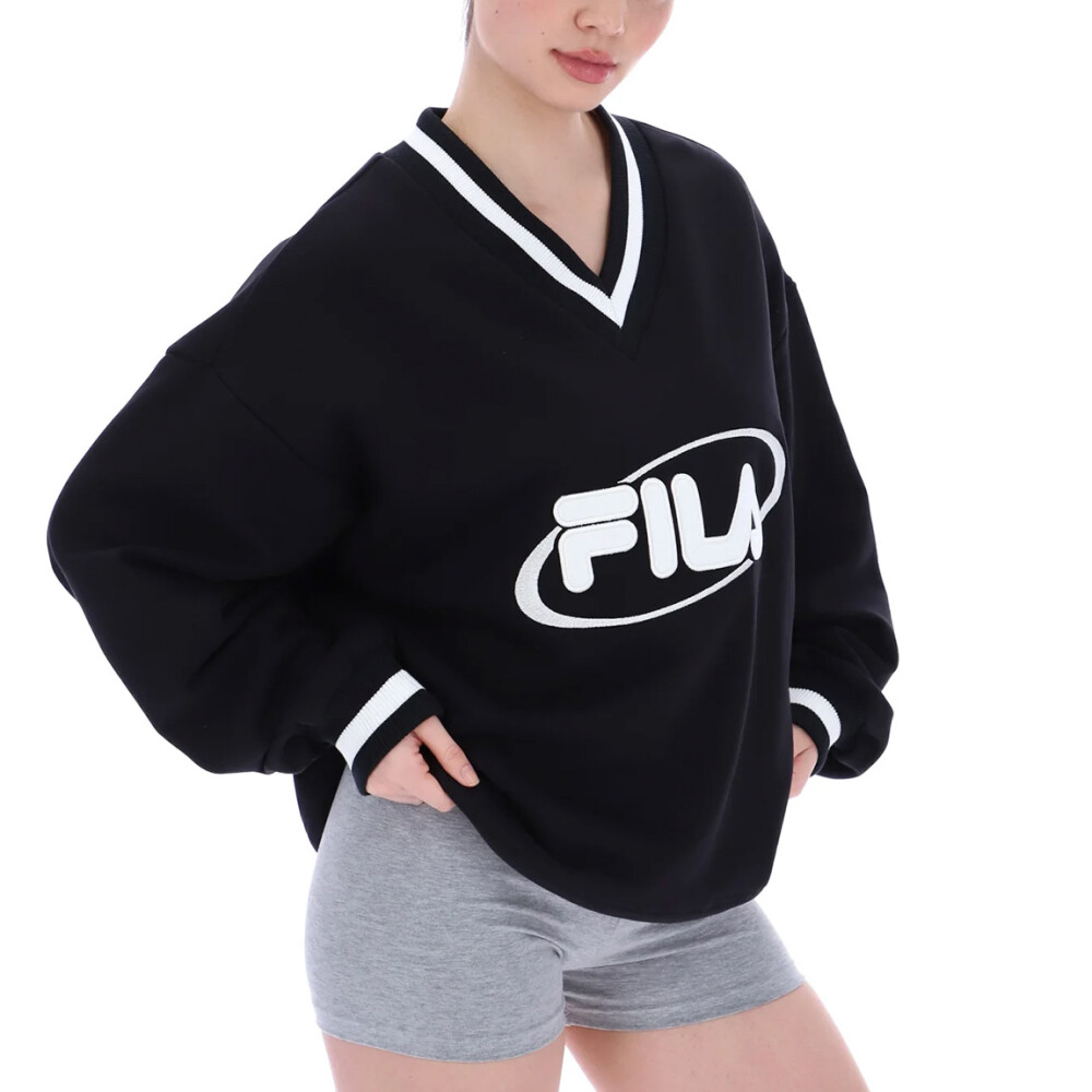 Fila mujer buzo fit v-neck pullover - black Negro
