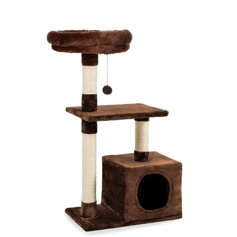 Rascador Torre 3 Niveles Felpa Y Sisal Para Gato Con Cama Color Variante Marron