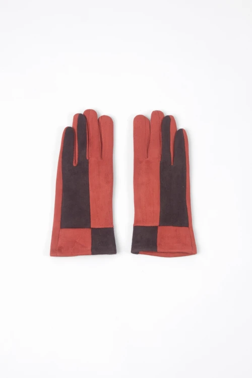 Guantes color block suede lacre