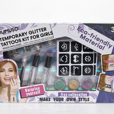 KIT DE TATUAJES TEMPORALES CON PURPURINA PARA NIÑA (ANILLOS INCLUIDOS) KIT DE TATUAJES TEMPORALES CON PURPURINA PARA NIÑA (ANILLOS INCLUIDOS)
