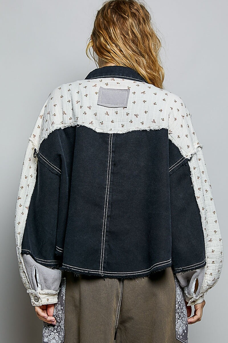 CHAQUETA DENIM ENCAJE Negro