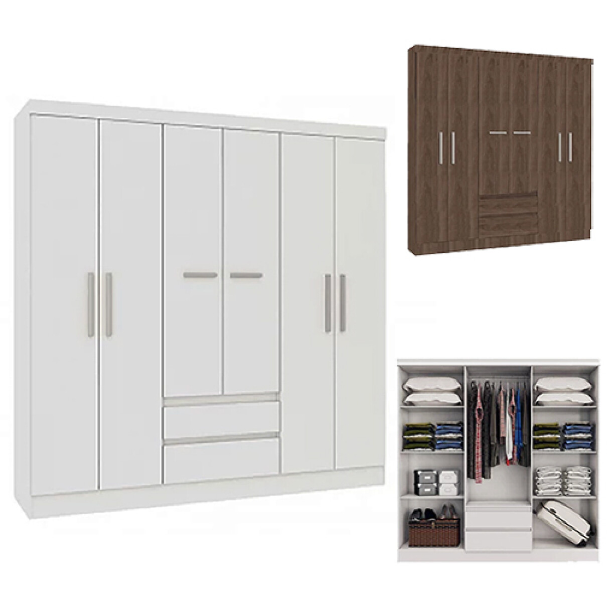 PLACARD ROPERO 6 PUERTAS MDP Malbec o Blanco - Sin color 