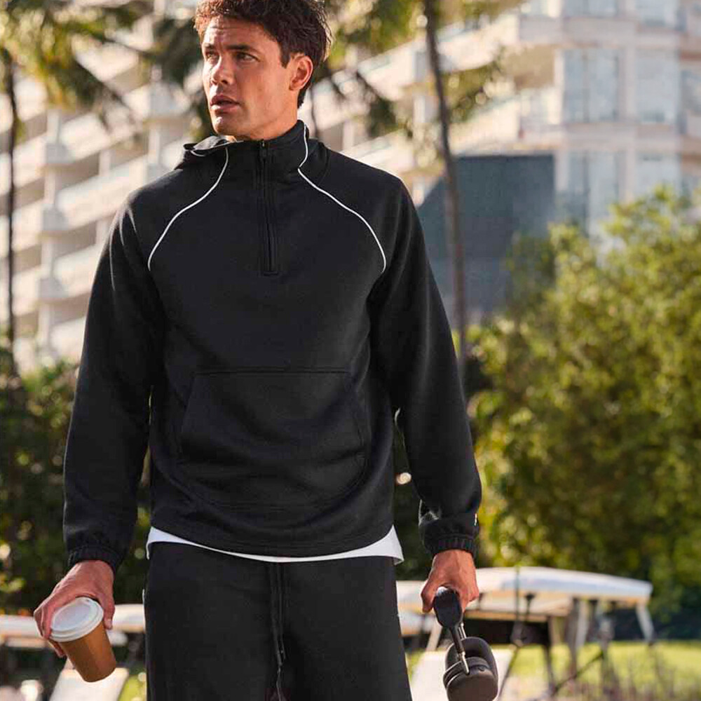 Polera The Gridtech Quarter Zip Hoodie Piped Hombre Black / Classic White