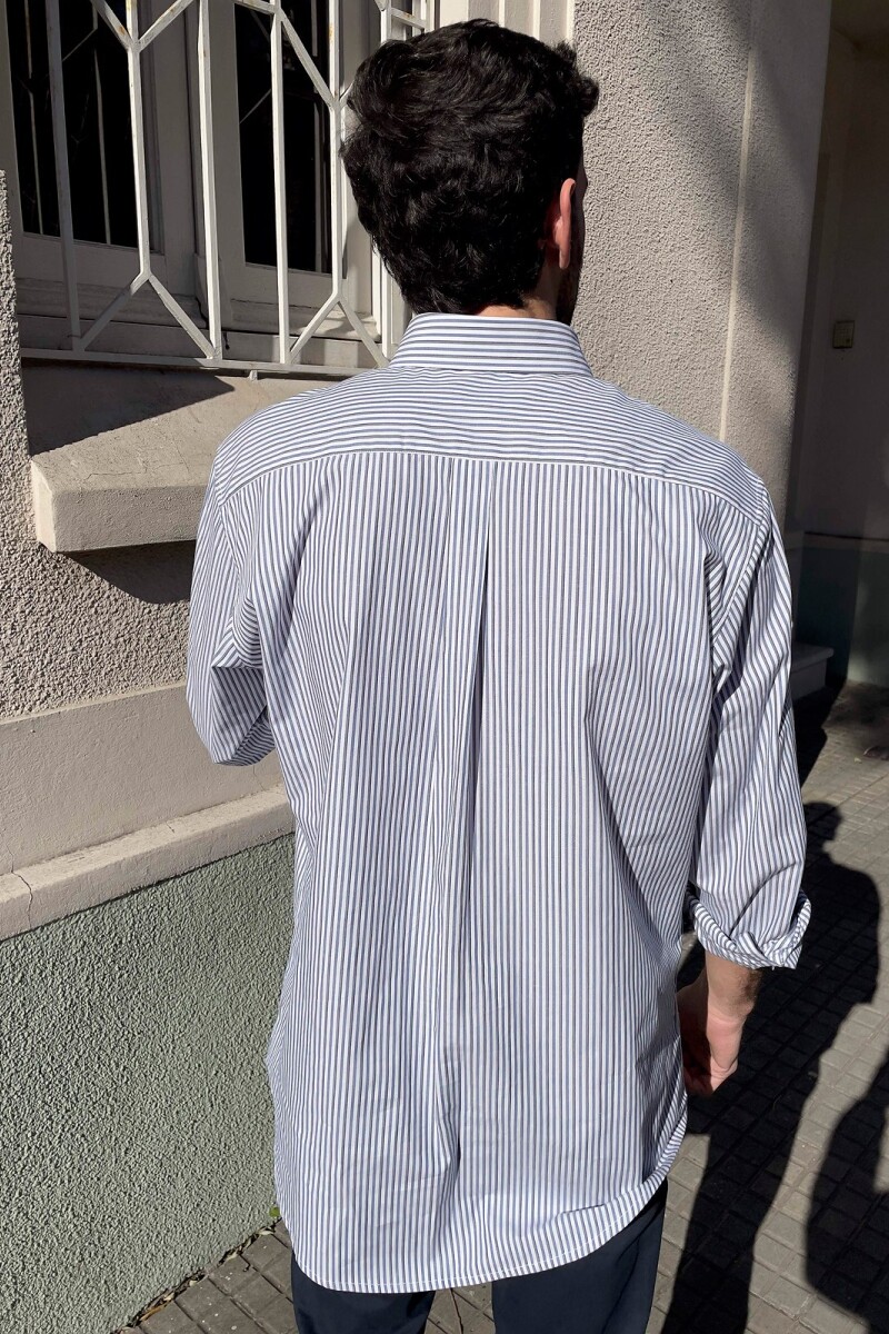 Camisa Rayada Brixton Celeste - Blanco