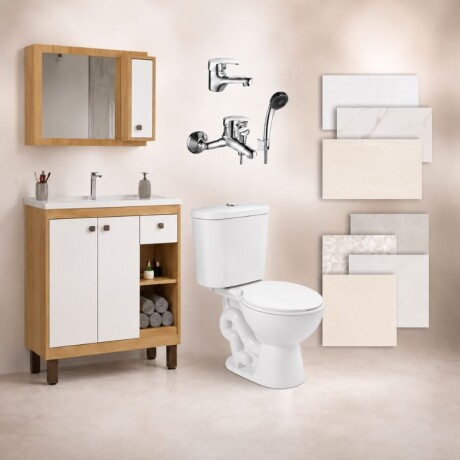 BAÑO COMPLETO N°5 INODORO CON MOCHILA + MUEBLE DE BAÑO 80 CM CON ESPEJO + GRIFERIA + CERAMICA DE PISO Y PARED BAÑO COMPLETO N°5 INODORO CON MOCHILA + MUEBLE DE BAÑO 80 CM CON ESPEJO + GRIFERIA + CERAMICA DE PISO Y PARED