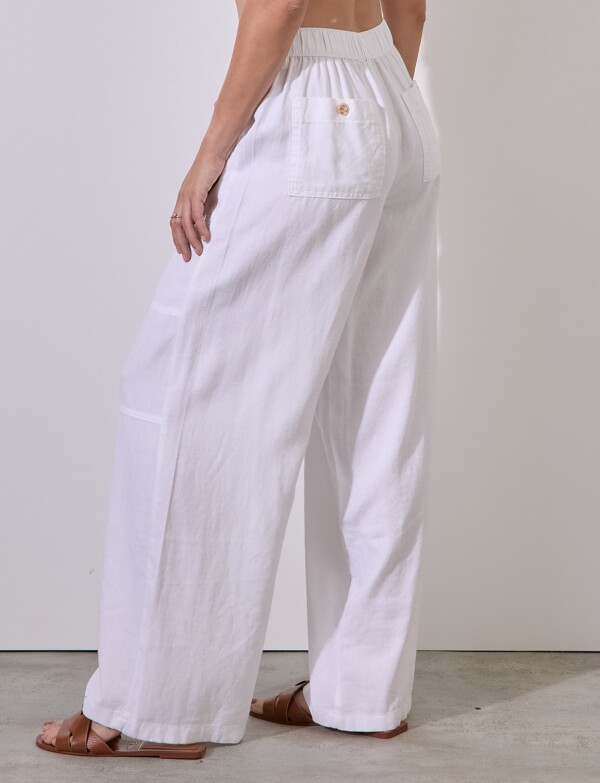 Pantalon Lino Cargo BLANCO