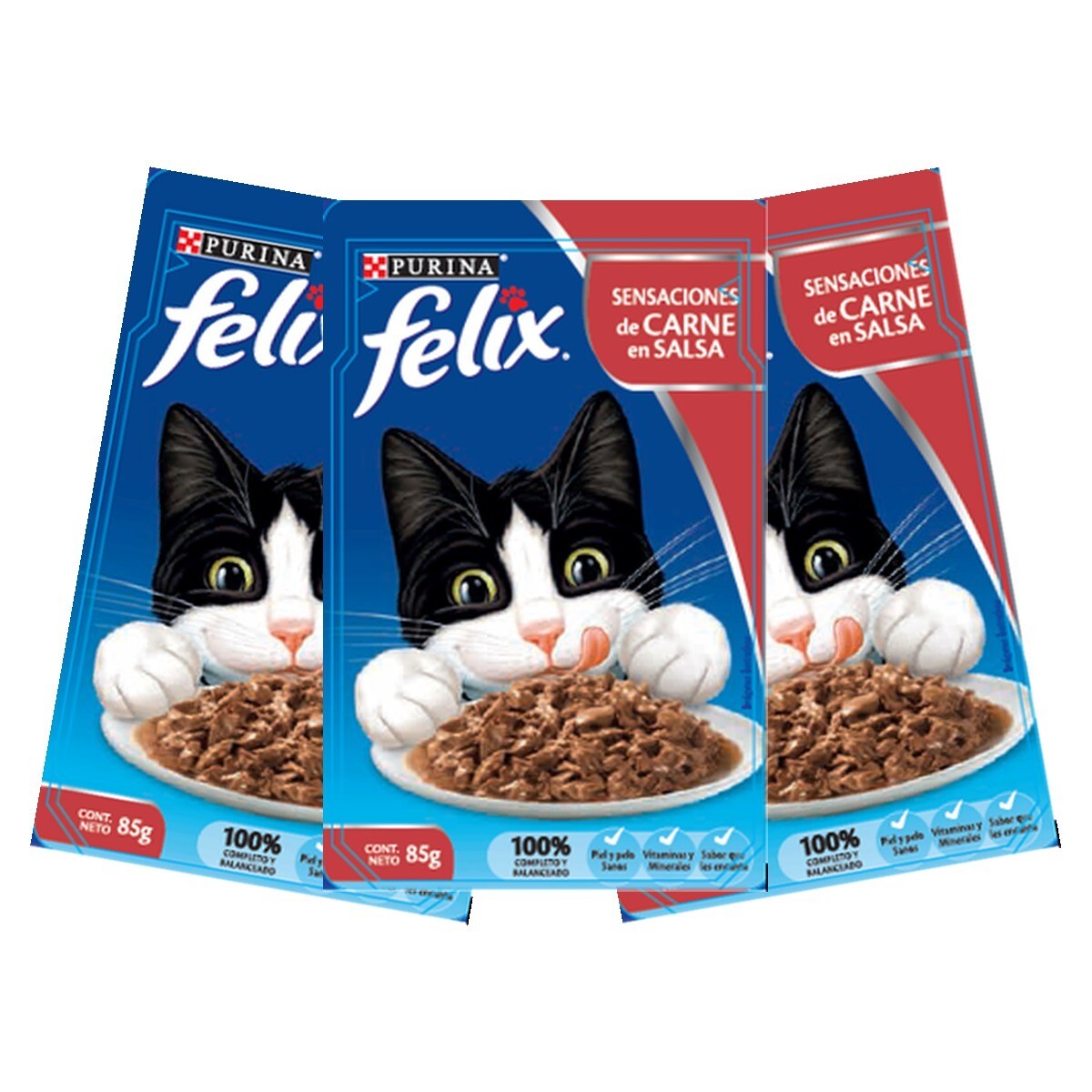 ALIMENTO HÚMEDO FELIX SENSACIONES CARNE EN SALSA 85G PACK X12 