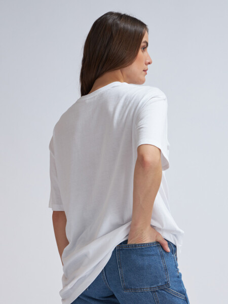 Camiseta larga manga corta estampada Blanco