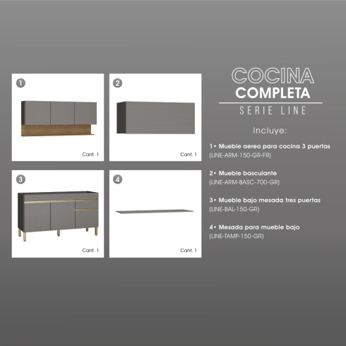 JUEGO COCINA MODULAR, REQUIERE ENSAMBLADO, MOBILIARIO, MDP, GAMAS DE GRIS
