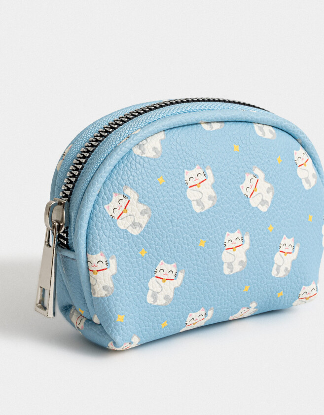 Monederos Monedero Cuerina Gatitos - Azul Celeste