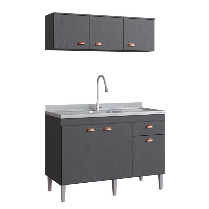 Conjunto Bajo Mesada + Aéreo De Cocina Sin Pileta Gris Grafito Conjunto Bajo Mesada + Aéreo De Cocina Sin Pileta Gris Grafito