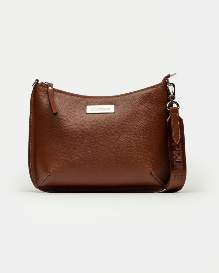 Bandolera Mia en cuero graneado Tabaco