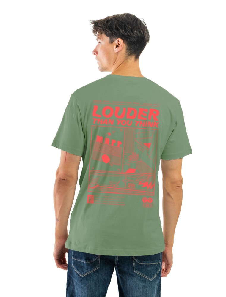 Remera Algodón Estampada Cuello Redondo Verde y Rojo