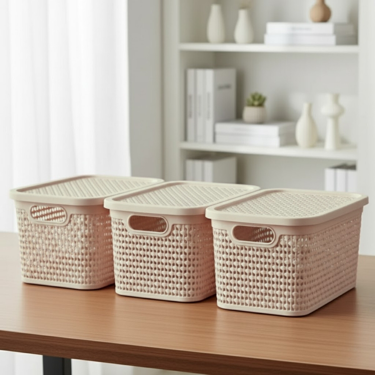 Set x3 Caja simil ratán 4 lts - BEIGE 