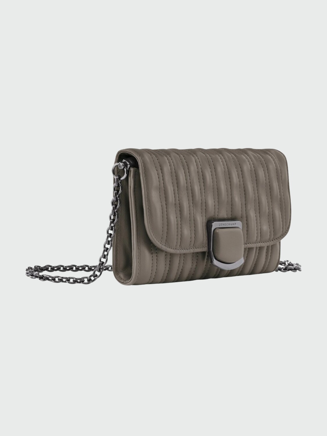 Longchamp -Sobre de cuero con solapa, Brioche Gris