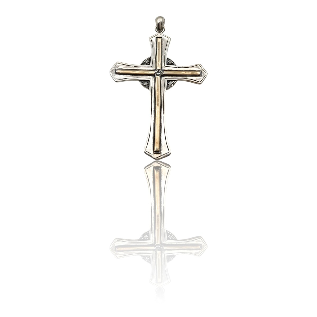 Dije Cruz-Plata 925 y Oro-Piedra Zirconia-CP5326 - conpiedra 