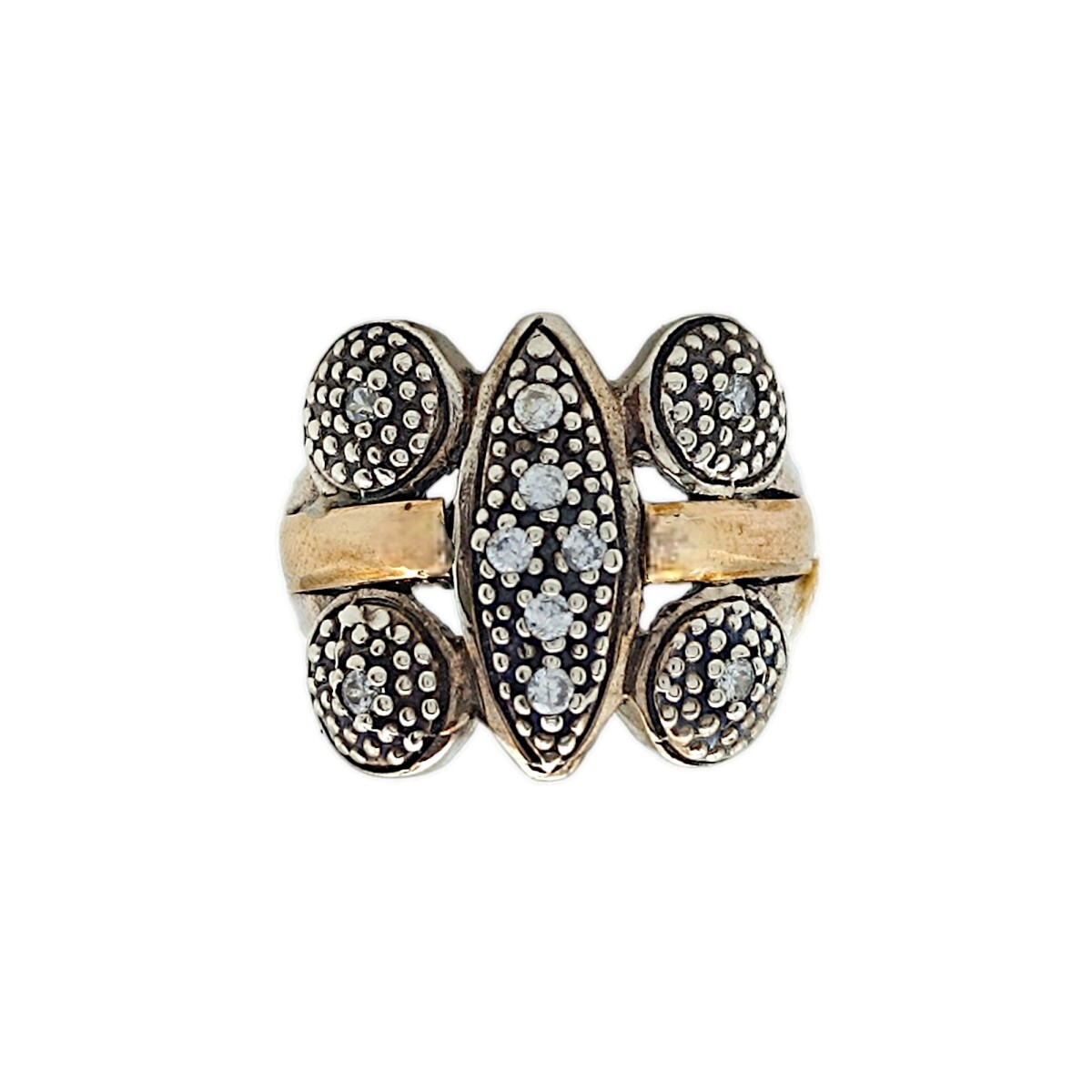 Anillo Labrado-Plata y Oro-Piedra Zirconia-AN5388 - conpiedra 