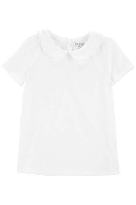 Blusa de algodón manga corta con cuello mago festoneado. Talles 2-5T Sin color