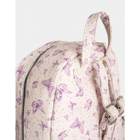 Mochila Cuerina Mariposas Blanco Crudo