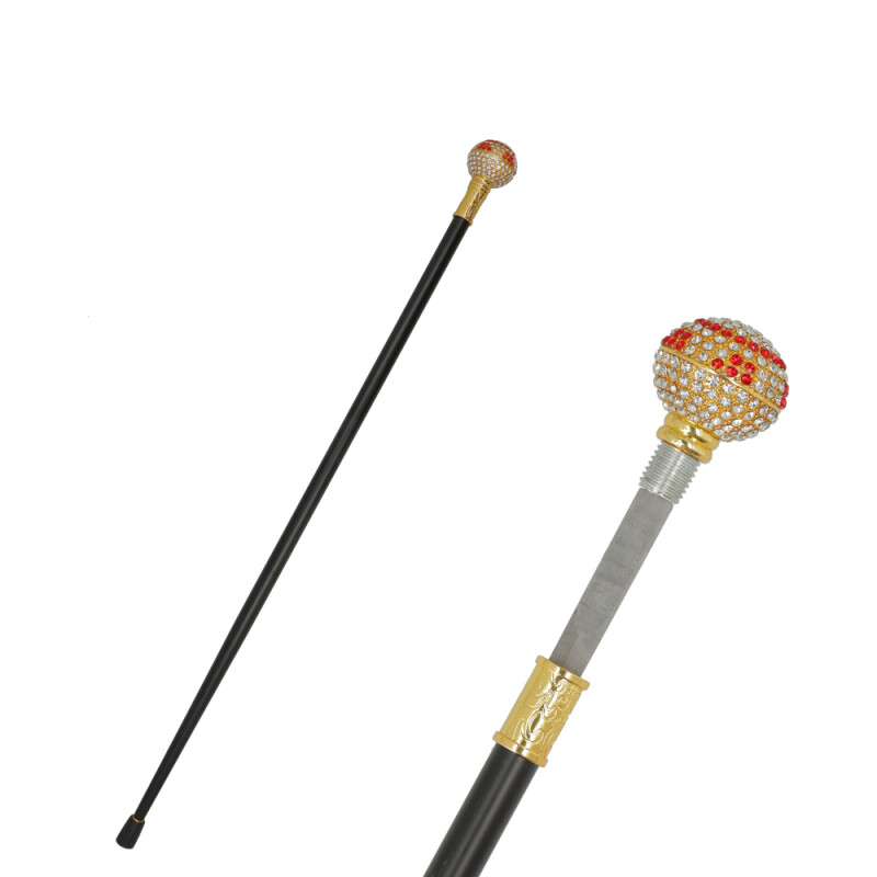 BASTON CON ESTILETE Bola Plateada/roja/gp001