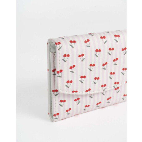 Billetera Cuerina Solapa Flores Estampado Rayas
