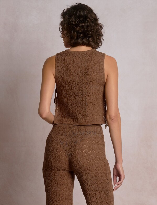 Top Crop Boho Calado Con Lazos Laterales MARRON