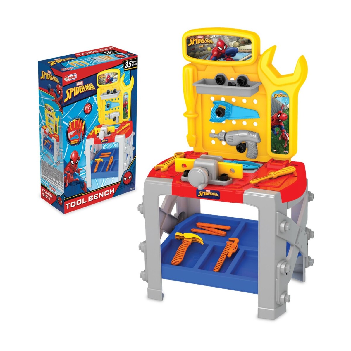 Marvel Spiderman Banco de Herramientas Infantil 35 Piezas - GRIS-AMARILLO 
