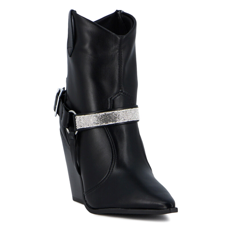 Vizzano Bota Tejana C/ Aplique Y Hebilla Taco Cuadrado Negro
