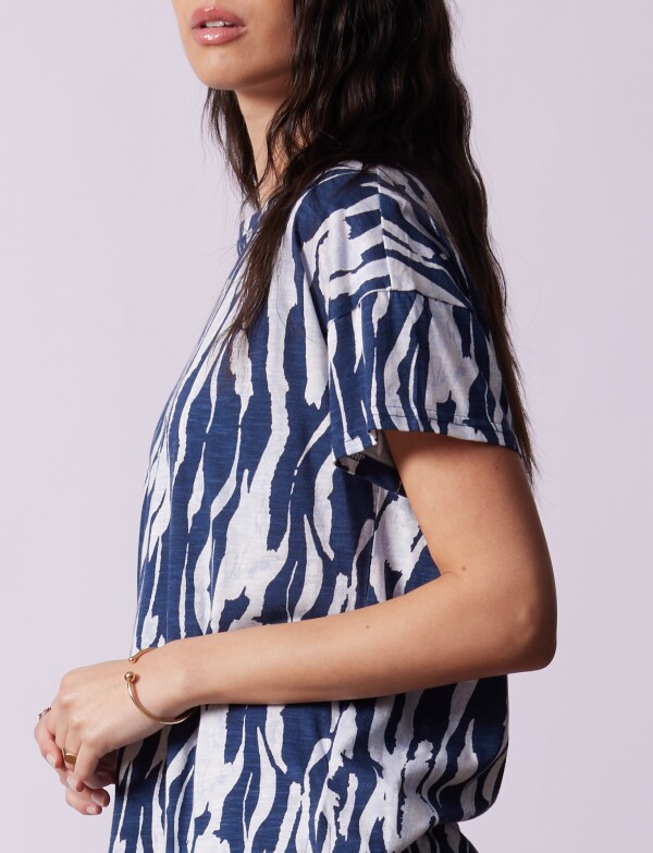 Remera Algodon Print AZUL/BLANCO