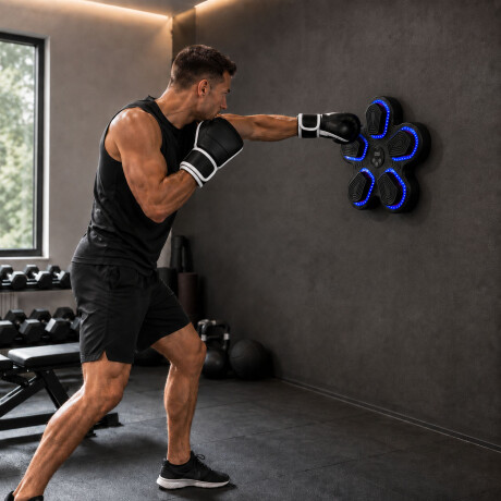 Máquina Boxeo Fitness Musical Pared BT LED Fitness + Guantes Negro