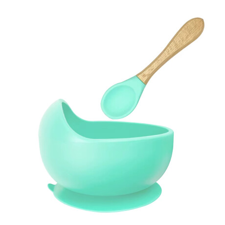 Set de Comida Bebé Irrompible en Silicona c/ Bowl y Cuchara Turquesa