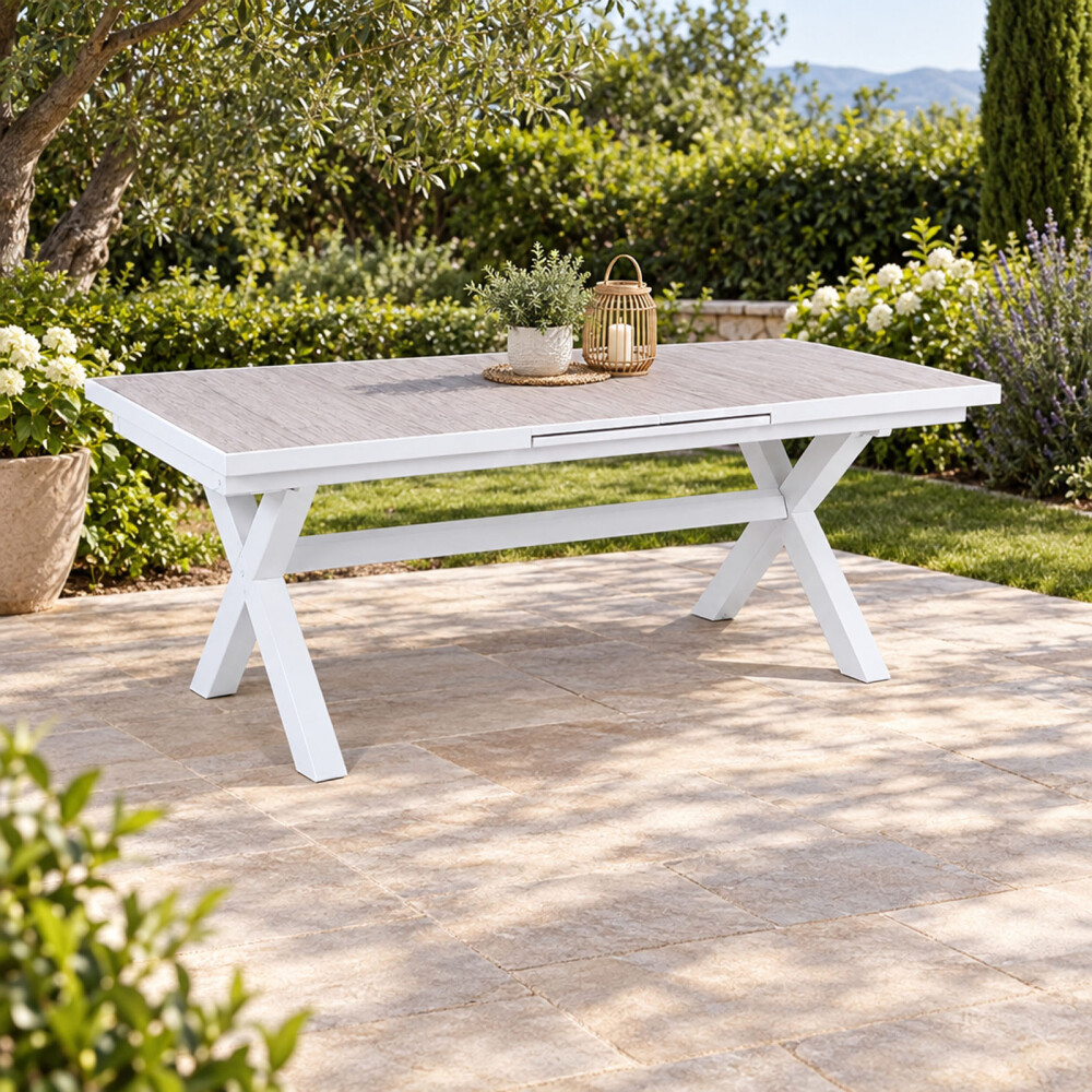 MESA COMEDOR EXTENSIBLE ALUMINIO BLANCO TUSCANY