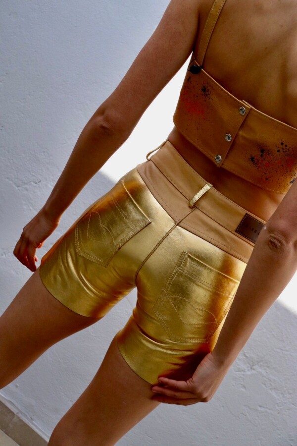 Leather Shorts Gold