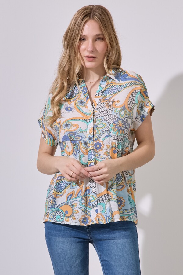 Camisa Gasa Print MULTI/ANARANJADO