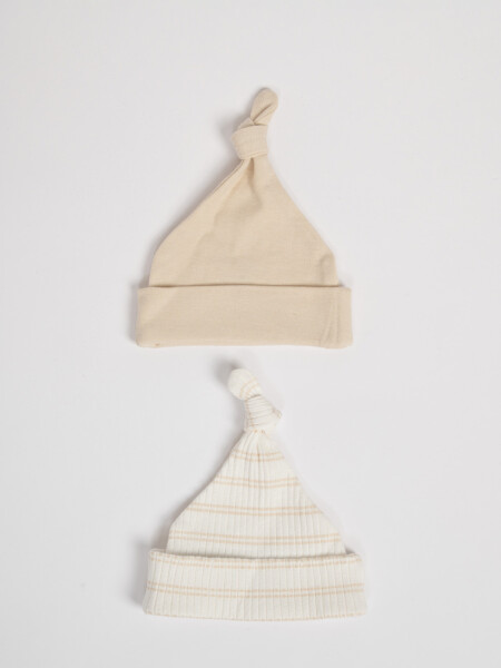 Pack x2 gorro algodón rayas Biege