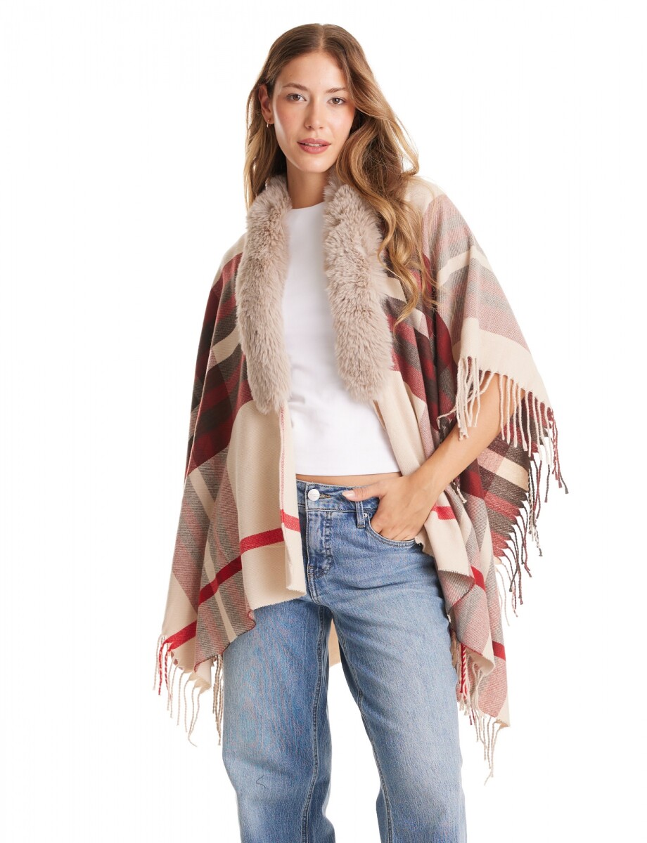 Ruana Faux Fur - Multi/beige 