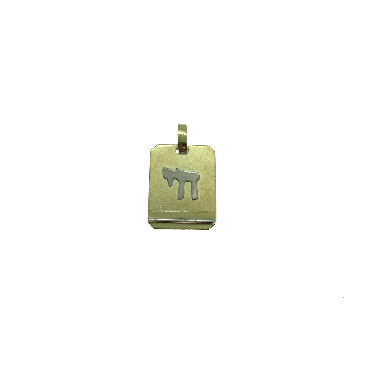 Medalla de oro amarillo 18k rectangular con Jai 