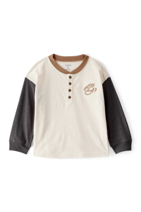 Remera henley de algodón, diseño colorblock Sin color