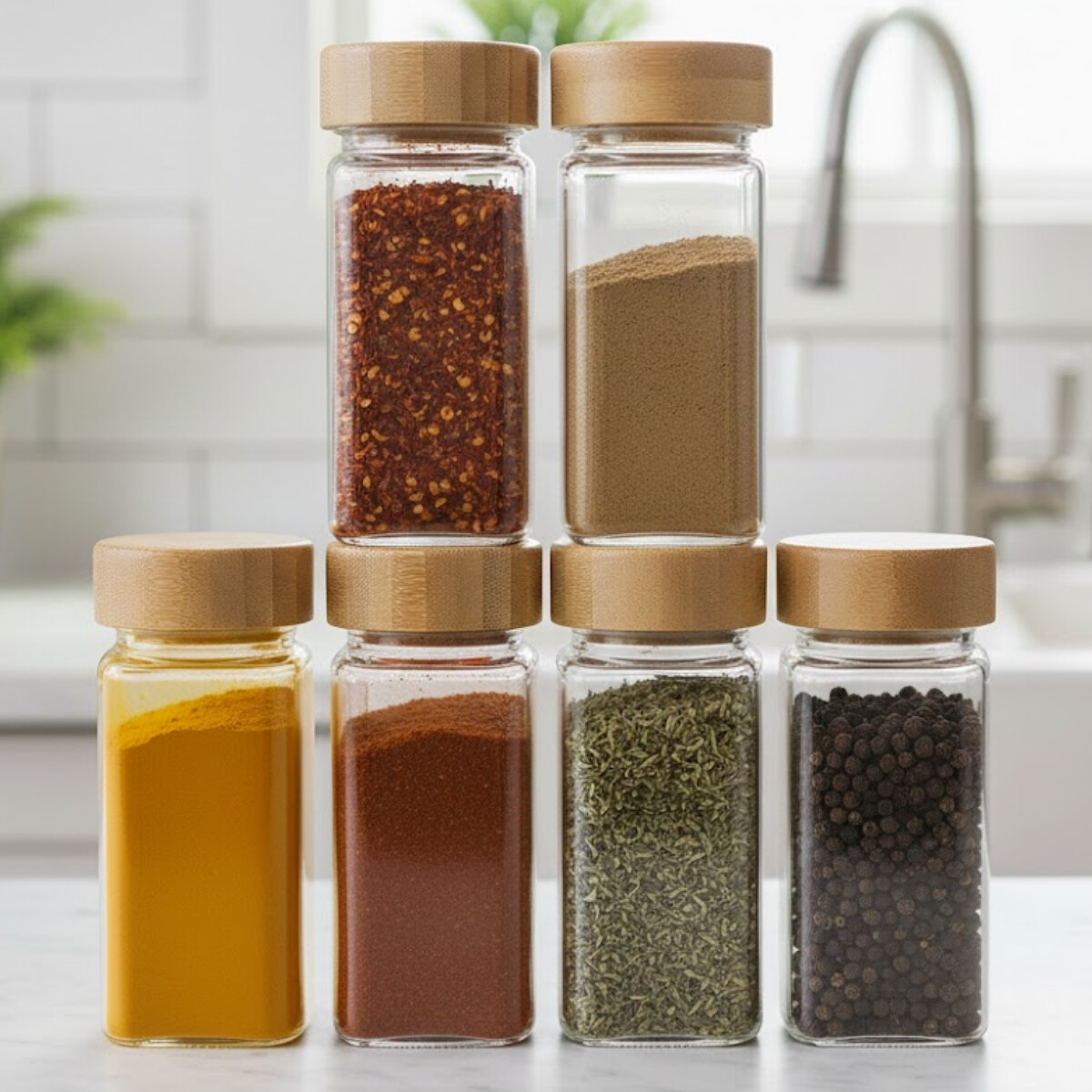 Frasco especiero con tapa de madera x6 - TRANSPARENTE 